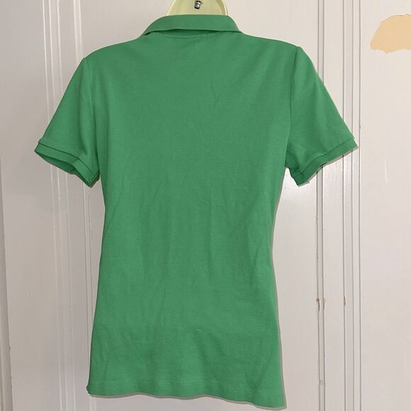 Lauren Ralph Lauren Green Fitted Button Down Short Sleeve Cotton Polo Shirt - Picture 6 of 8